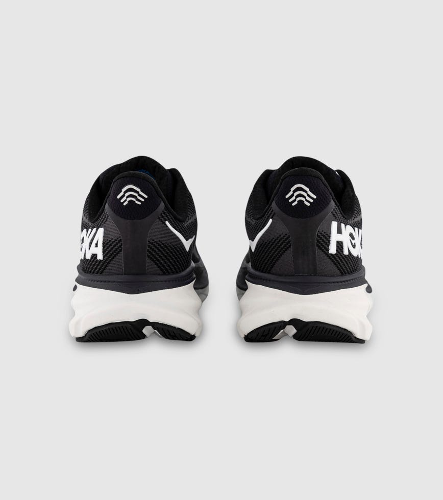 HOKA CLIFTON 9 (2E WIDE) MENS BLACK WHITE | The Athlete's Foot