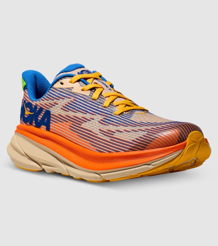 HOKA CLIFTON 9 YOUTH KIDS ULTRAMARINE ELECTRIC TANGERINE
