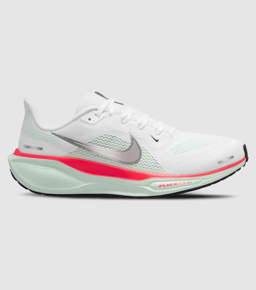 NIKE AIR ZOOM PEGASUS 41 MENS WHITE MTLC SILVER BARELY GREEN BRT