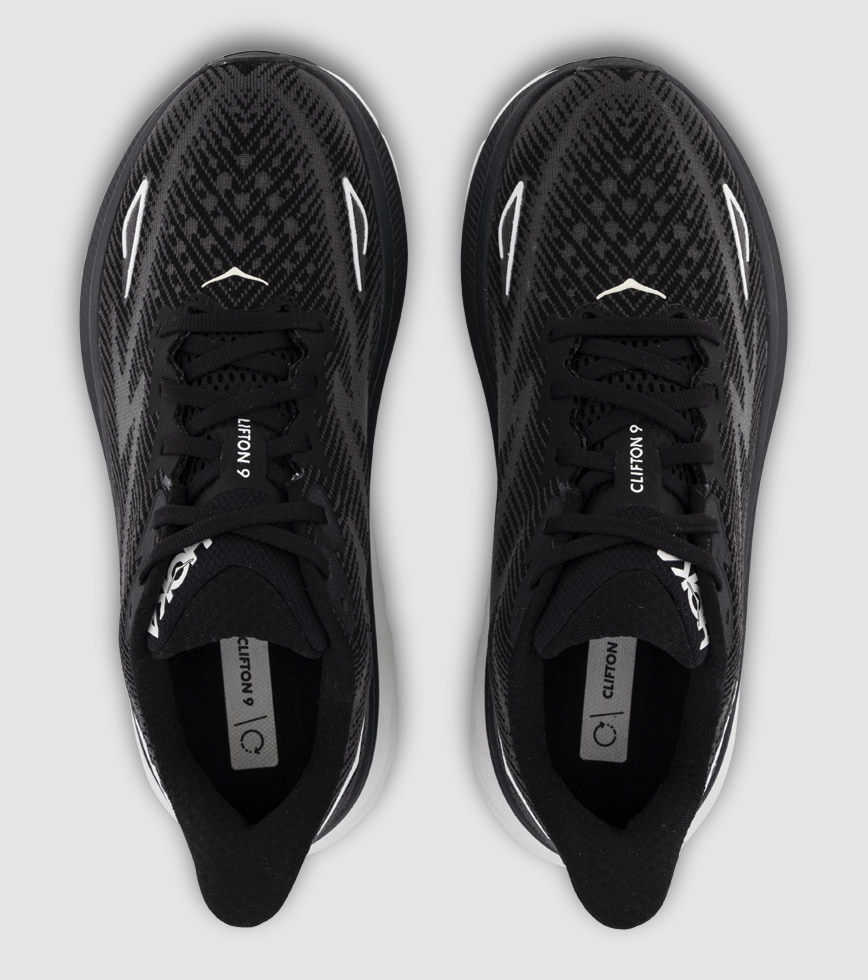 HOKA CLIFTON 9 WOMENS BLACK WHITE The Athlete s Foot