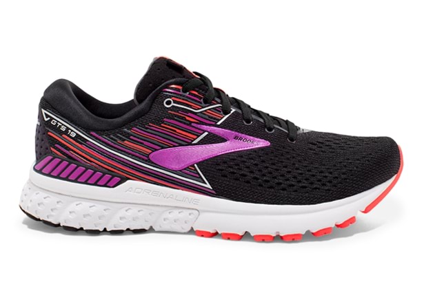 BROOKS ADRENALINE GTS 19 D WOMENS BLACK PURPLE CORAL Womens Supportive Running Shoes