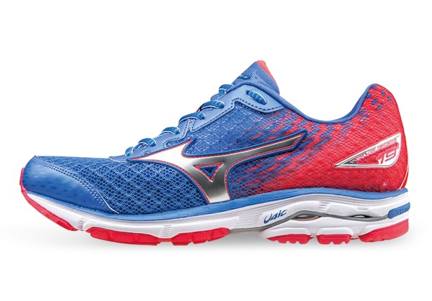 MIZUNO WAVE RIDER 19 WOMENS BLUE SILVER PINK