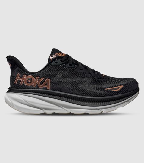 HOKA CLIFTON 9 D WIDE WOMENS BLACK ROSE GOLD The Athlete s Foot