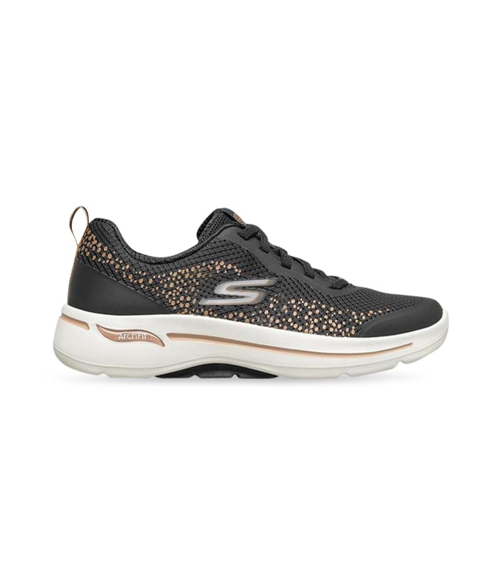 SKECHERS GO WALK ARCH FIT FLYING STARS WOMENS BLACK GOLD
