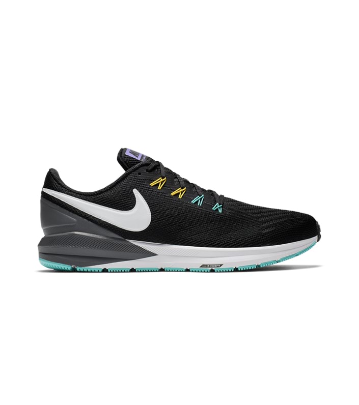 NIKE AIR ZOOM STRUCTURE 22 MENS BLACK WHITE-DARK GREY-HYPER JADE