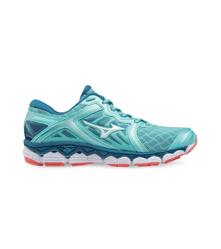 MIZUNO WAVE SKY WOMENS AQUA SPLASH WHITE