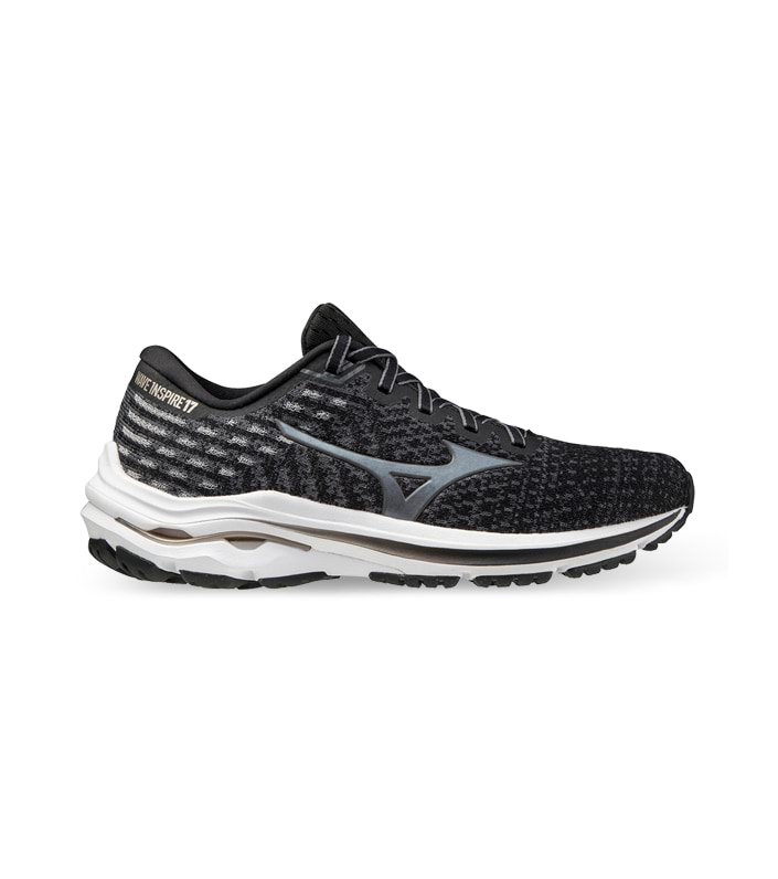 MIZUNO WAVE INSPIRE 17 WAVEKNIT WOMENS BLACK PLATINUM GOLD SHADOW