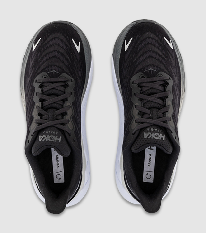 HOKA ARAHI 6 WOMENS BLACK WHITE The Athlete s Foot