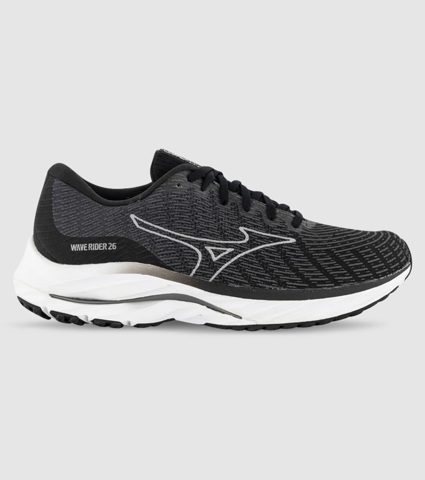 MIZUNO WAVE RIDER 26 MENS BLACK WHITE DARK SHADOW