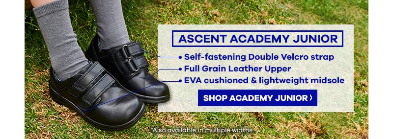 Ascent Academy Black Velcro Junior School Shoe | The Athlete's Foot
