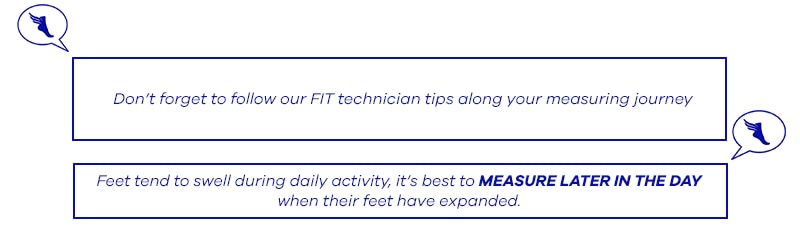white banner with instructions on measuring feet