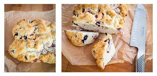 close up of a scone cut in half